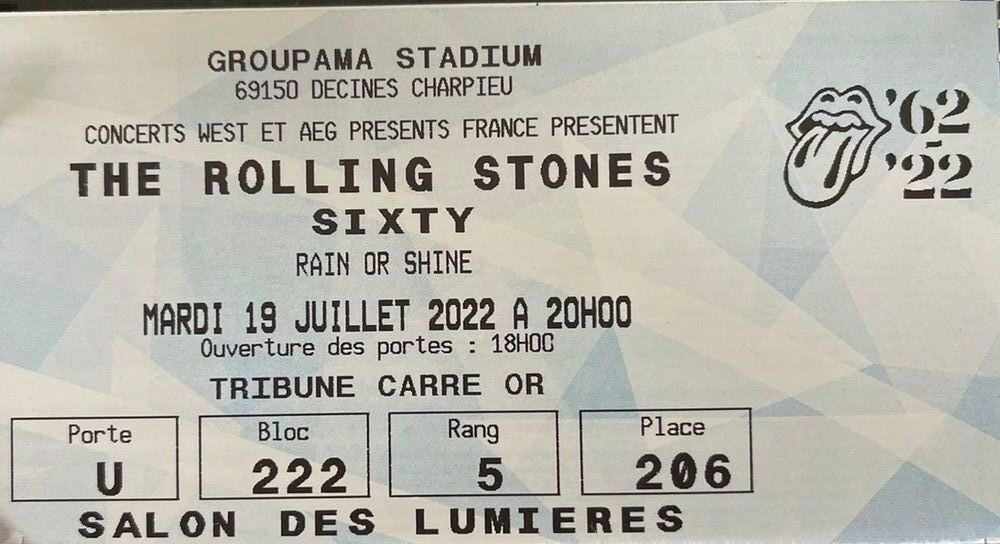ROLLING STONES JUILLET 2022 2 PLACES Billetterie