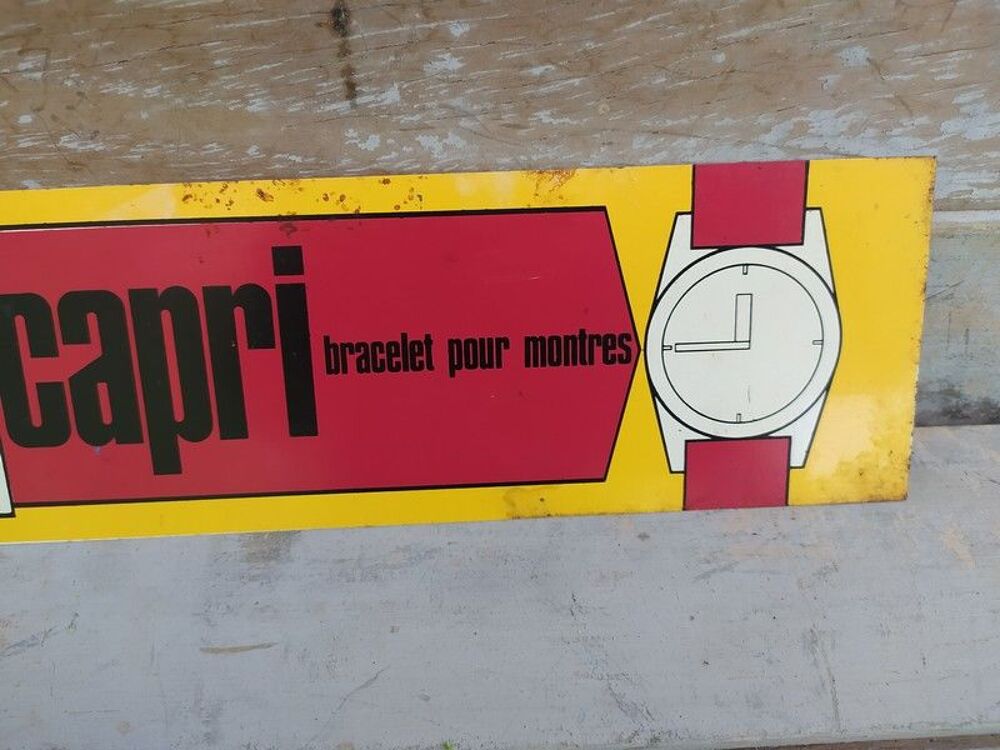 Ancienne Plaque T&ocirc;le Publicitaire Capri Bracelet Montres 