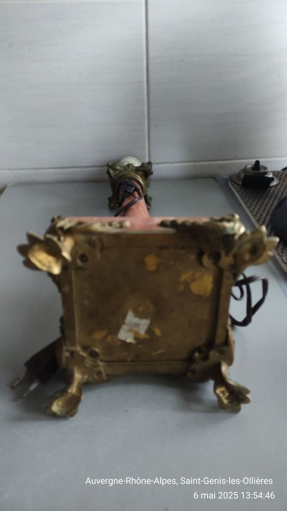 Lampe de Table Vintage en Marbre et M&eacute;tal Dor&eacute; 