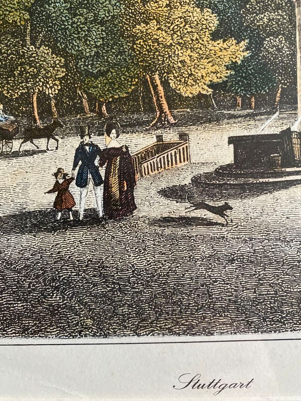 Lithographie avec cadre de Stuttgart au 19 Eme si&egrave;cle. Décoration
