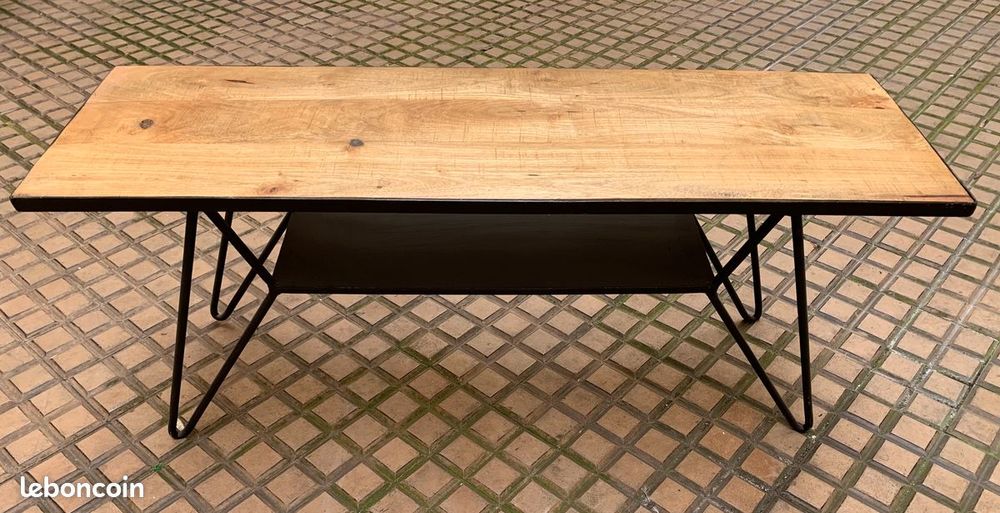 Table basse artisanale bois massif fer forg&eacute; Meubles