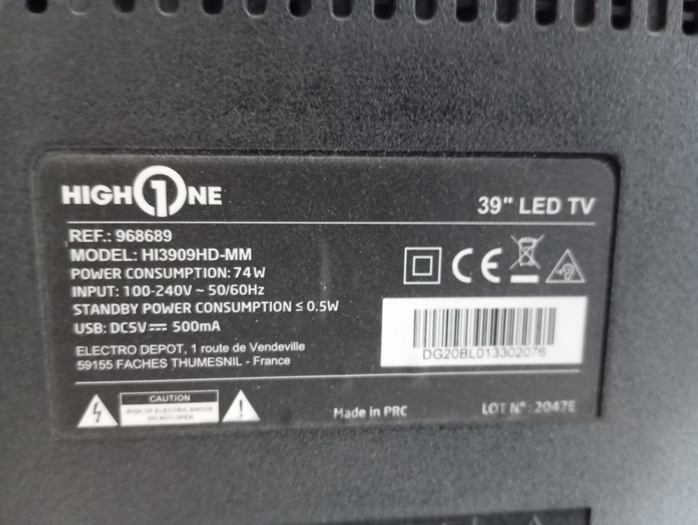 TV HIGHONE 39 pouces / 99 cm Photos/Video/TV