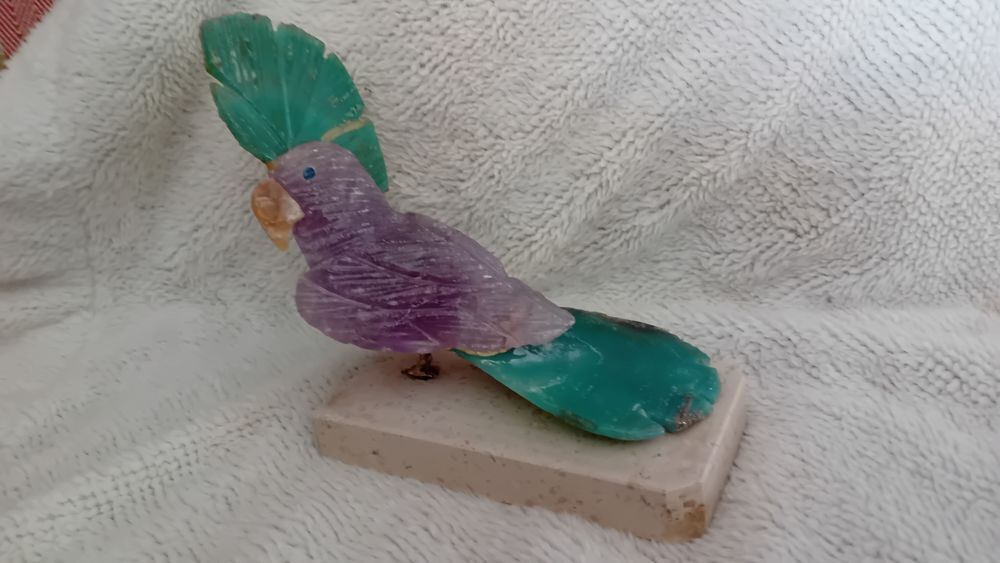 Statuette PERROQUET CACATOES en pierres, MIN&Eacute;RAUX quartz Décoration