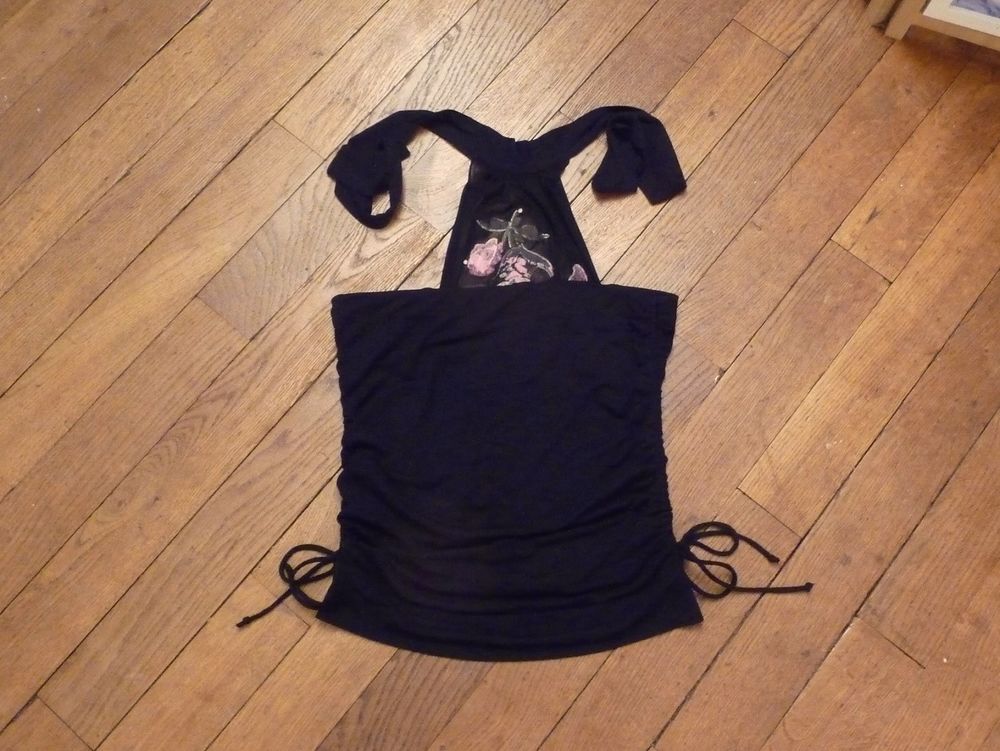 Top Noir avec son Drap&eacute; Noir et Lien &agrave; Nouer- Top Studio Vêtements