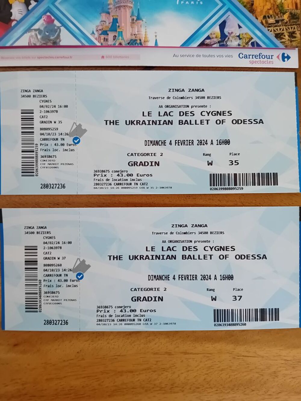 2 billets Lac des cygnes Beziers Billetterie