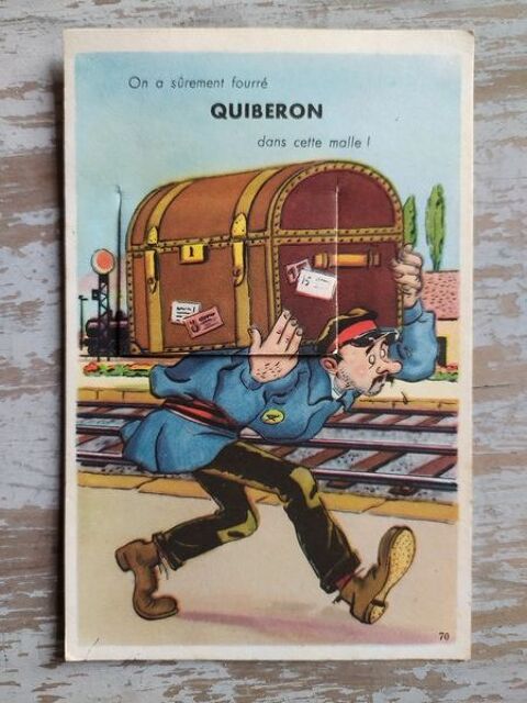 56. QUIBERON. CPA Système Dépliant Train Chef de Gare  12 Quiberon (56)