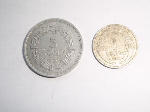 Pice 5 francs Lavrillier 1945 et 1 Franc Morlon 1947 2 Colombier-Fontaine (25)