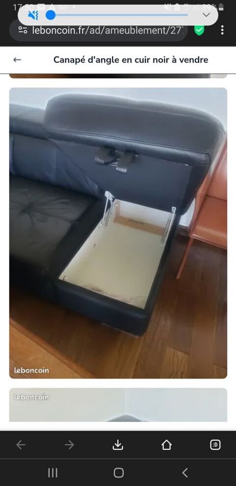 Canap d'angle convertible cuir noir 5  6 place 900 Mennecy (91)