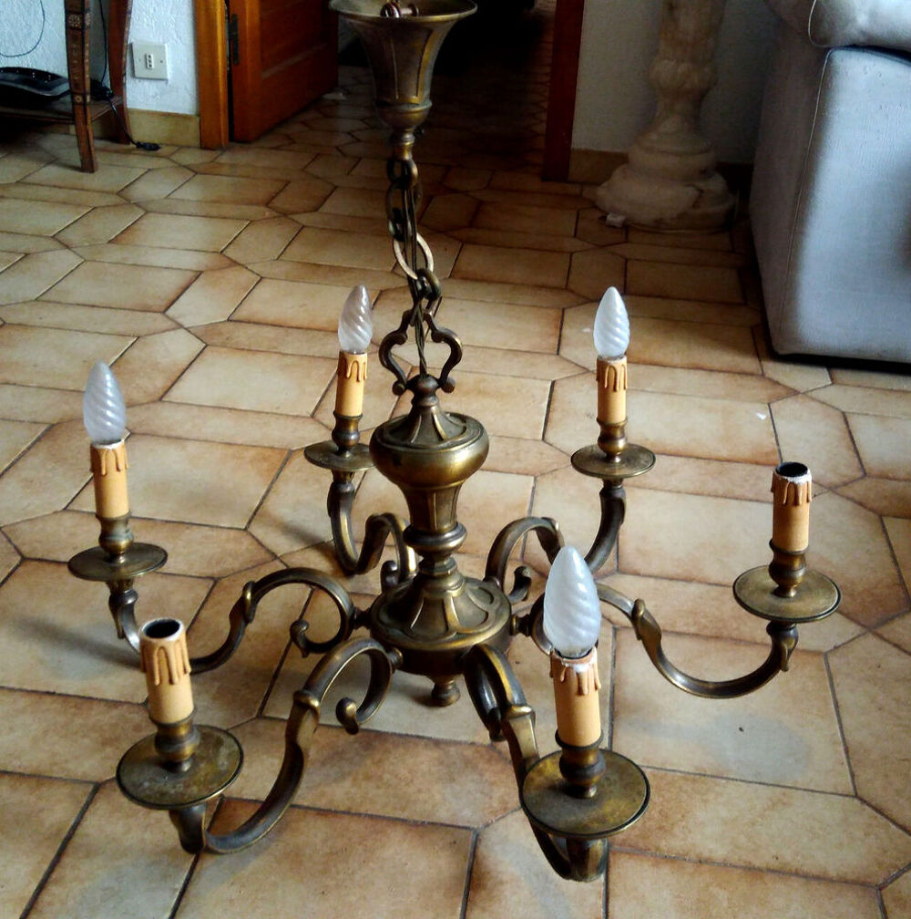 Ensemble bronze, Lustre 6 feux + 2 appliques fin 19e Décoration