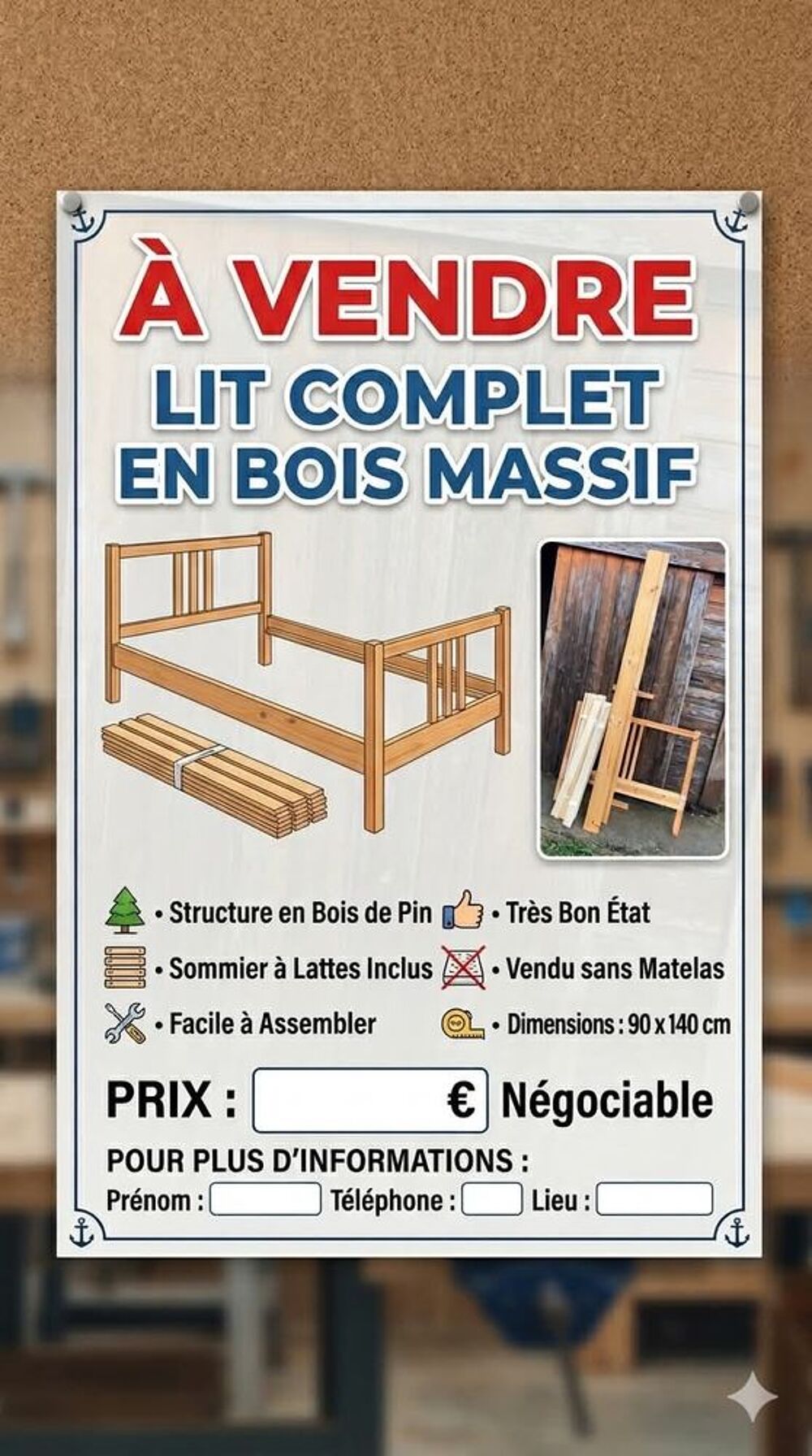 Lit complet en bois massif Meubles