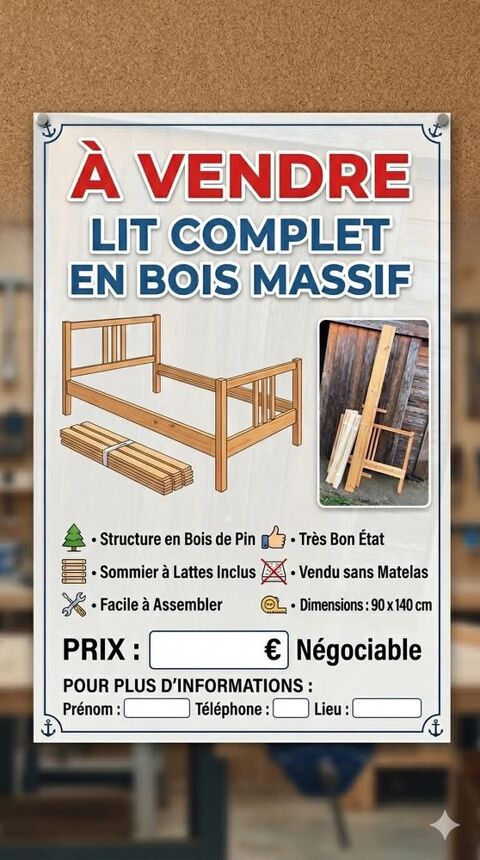 Lit complet en bois massif 25 Chaource (10)