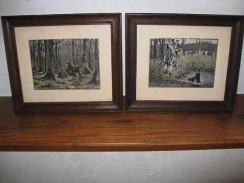 2 Anciens tableaux toile en soie 45 Villeneuve-sur-Yonne (89)