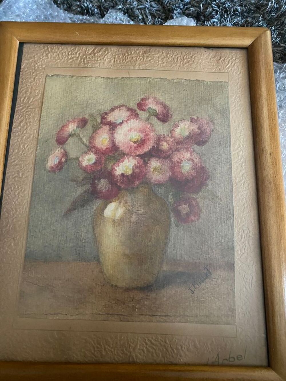 Tableau millet vase et fleurs sur papier. Estim&eacute;e 250 euros Dcoration