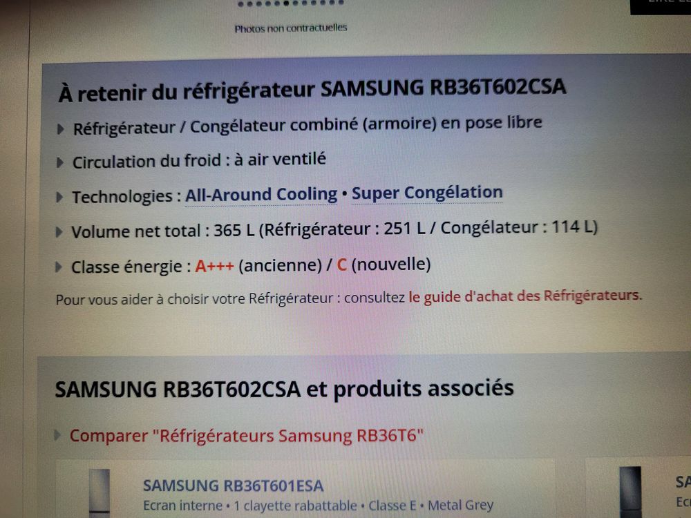 r&eacute;frig&eacute;rateur cong&eacute;lateur SAMSUNG Electroménager
