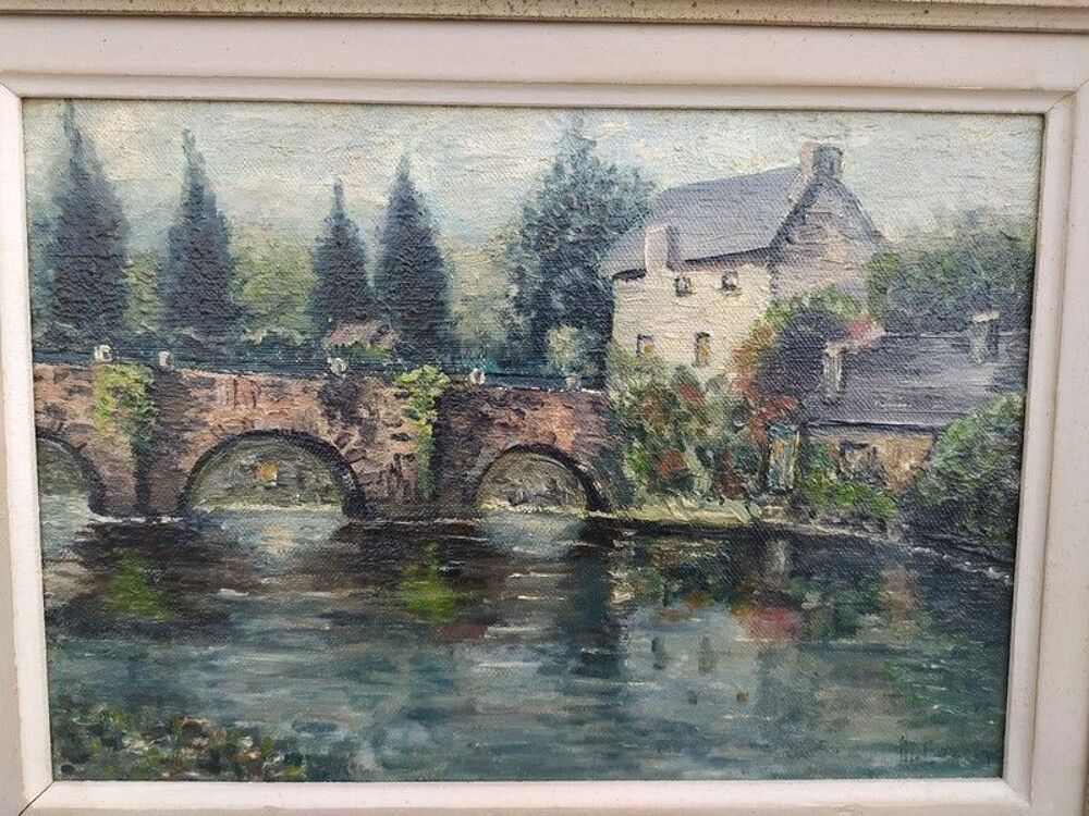 Tableau Pont Fleuri &agrave; Quimperl&eacute; Sign&eacute; M. Fazan 