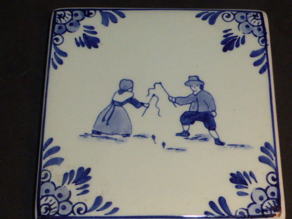 Sous verre carreau Delft bleu Holland jeux d'enfants Décoration