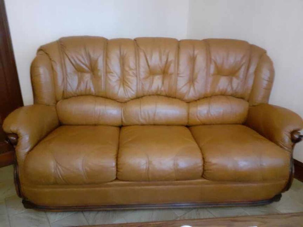 CANAPE 3 PLACES CUIR VACHETTE MARRON CLAIR 3 PLACE T B ETAT Meubles