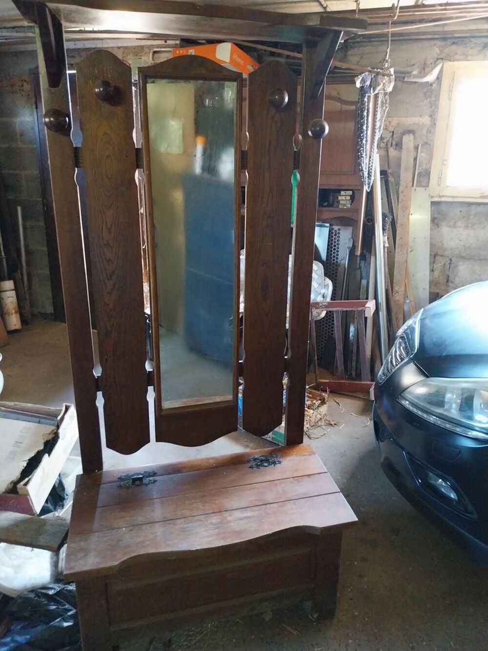 porte manteaux avec miroir central et caisse de rangement Meubles