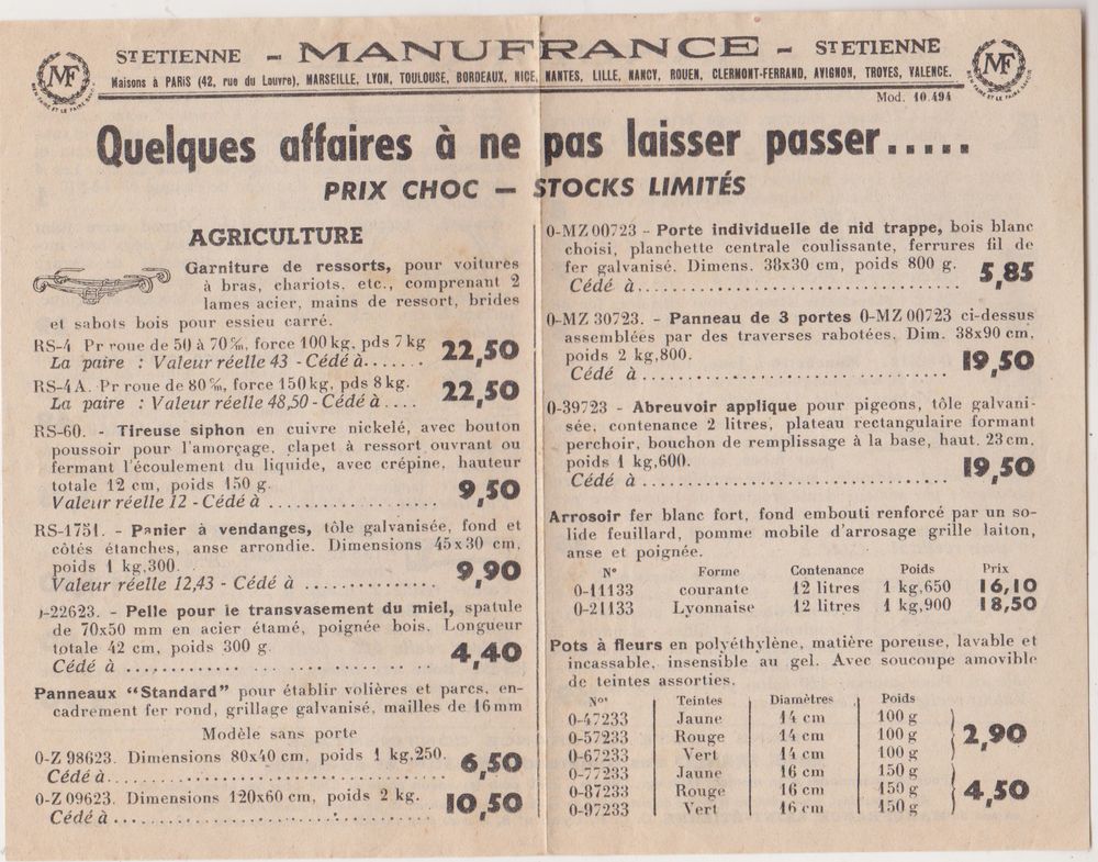 publicit&eacute; MANUFRANCE (St-Etienne) 
