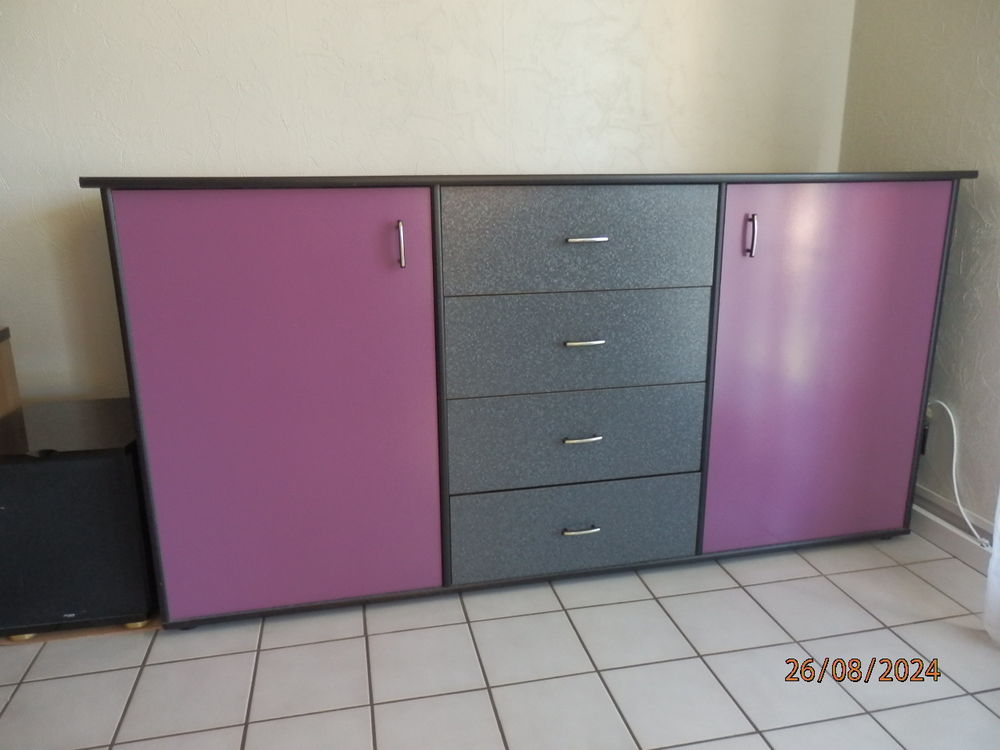 MEUBLE BAS gris tachet&eacute; et mauve grande contenance Meubles
