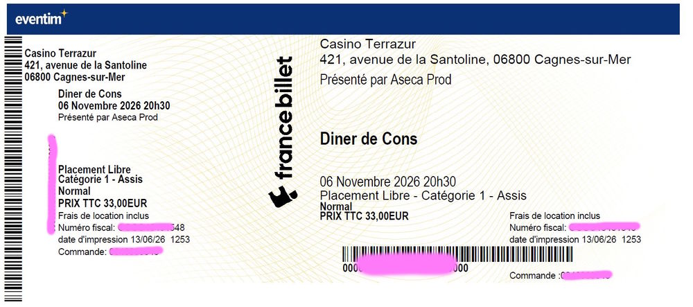 2 billets Le diner de cons - 6 novembre 2026 Billetterie