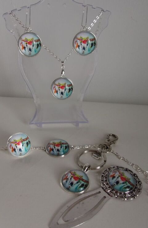 Parure complte 6 pices cabochons 2cm Tte de Mort Vache 7 Lennon (29)