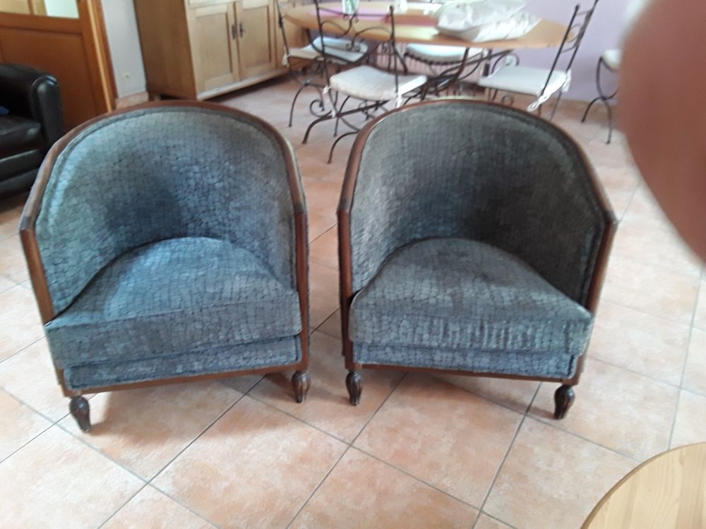 Salon style davis refait &agrave; neuf bois acajou tissus velours une banquette 2fauteuil 2chaises Meubles
