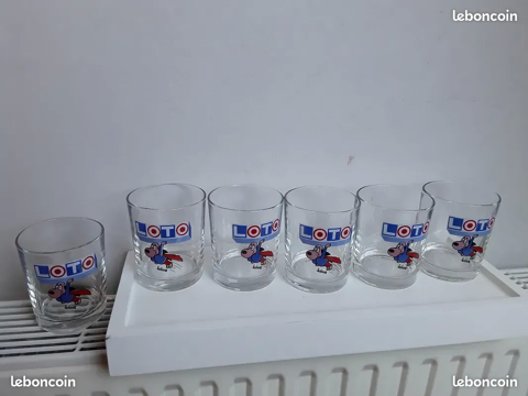 6 Ancien Verre Publicitaire LOTO Jeux Apéritif Vintage Colle 22 Gometz-la-Ville (91)