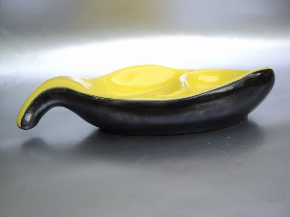 Coupe C&eacute;ramique Noir Jaune Vintage Style Chambost Dcoration