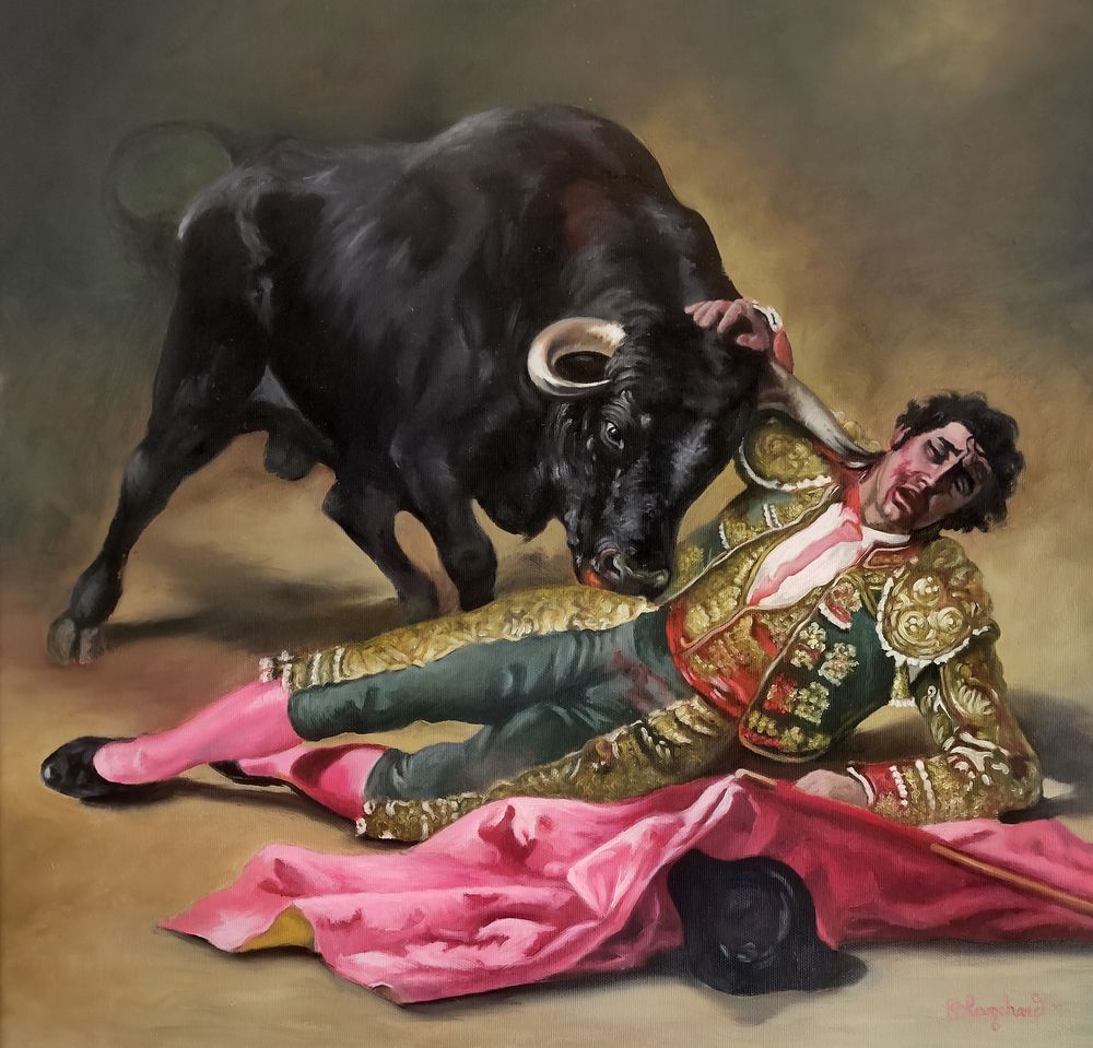 Tableau peinture &agrave; l'huile corrida avec taureau Décoration