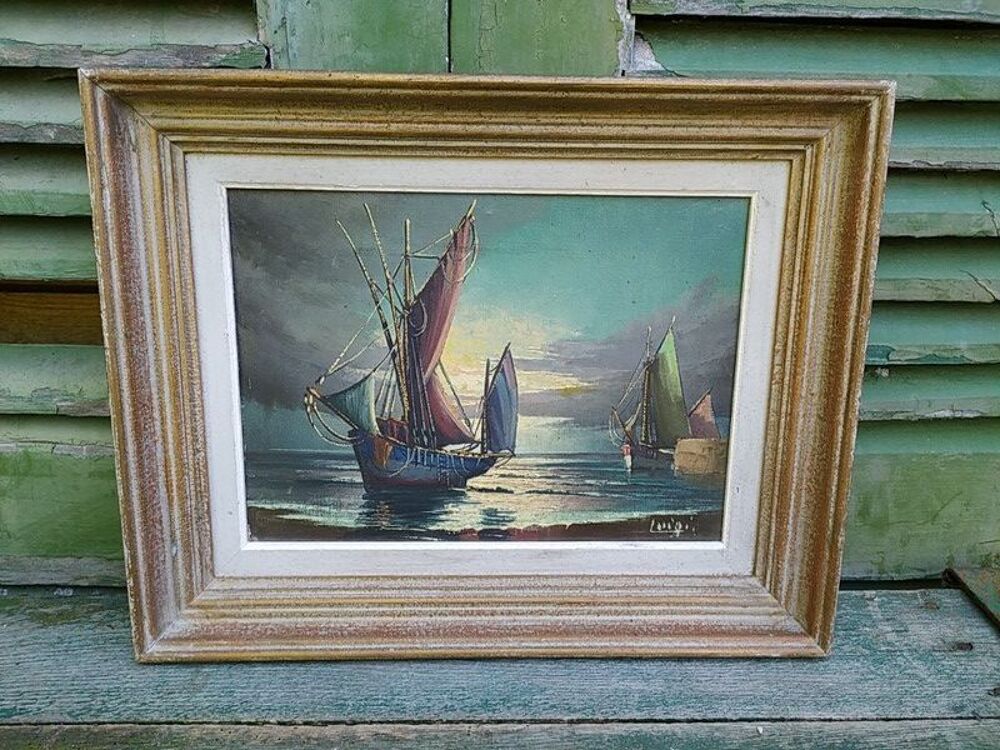 Tableau Marine Lumineuse Clair Obscure Sign&eacute;e Luigi 1960 Décoration