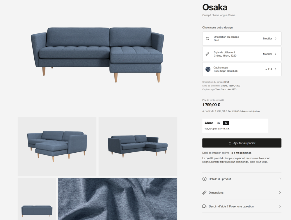 Canap&eacute; m&eacute;ridienne Bo Concept Osaka &Eacute;tat irr&eacute;prochable Meubles
