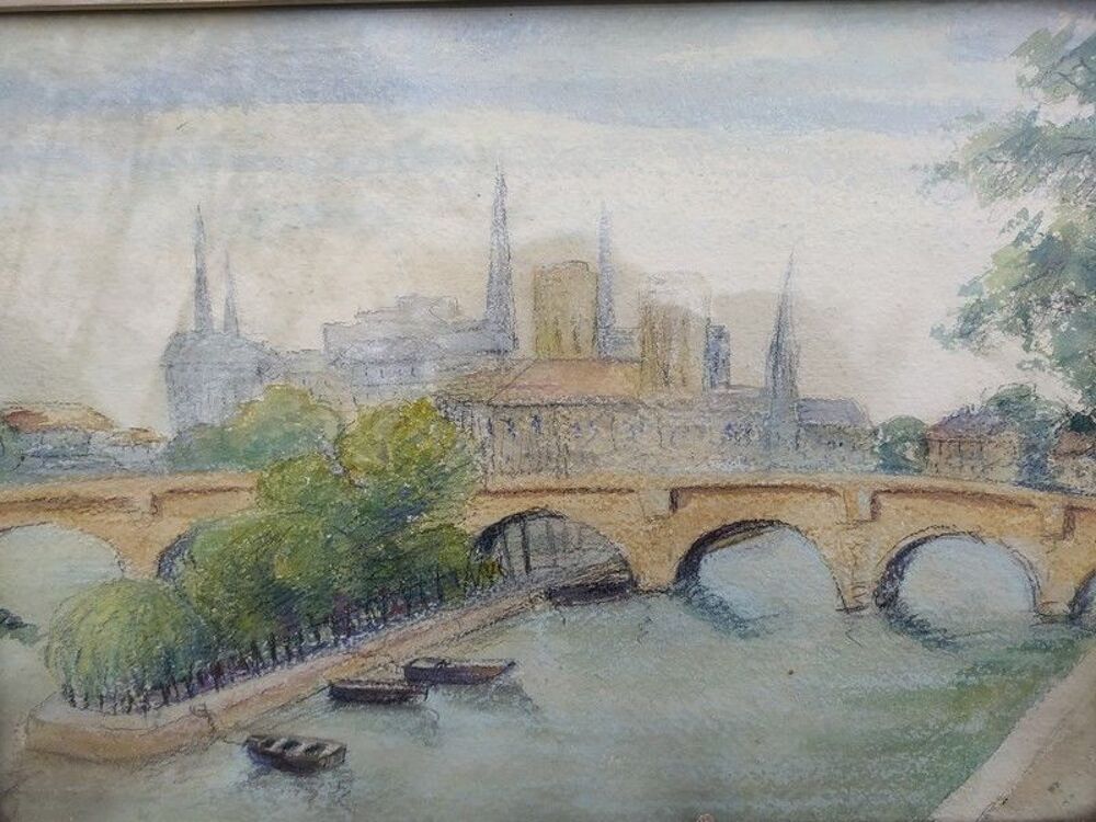Ancien Tableau Dessin Aquarelle Paris Notre Dame 