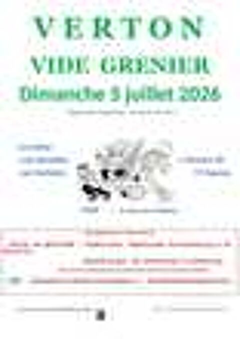 VIDE GRENIER 
DIMANCHE 5 JUILLET 2026
&agrave; VERTON (62180) Vide grenier, march� aux puces, braderie