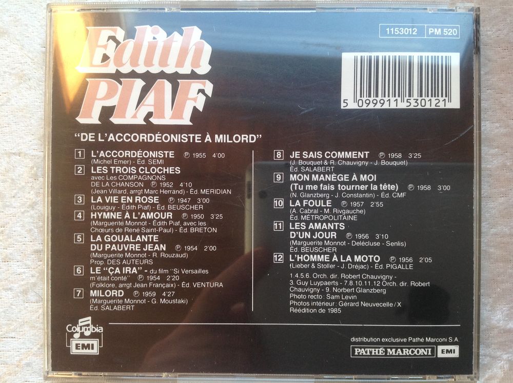 &Eacute;DITH PIAF "DE L'ACCORD&Eacute;ONISTE &Agrave; MILORD" &Eacute;T.NEUF Envoi Possi CD et vinyles