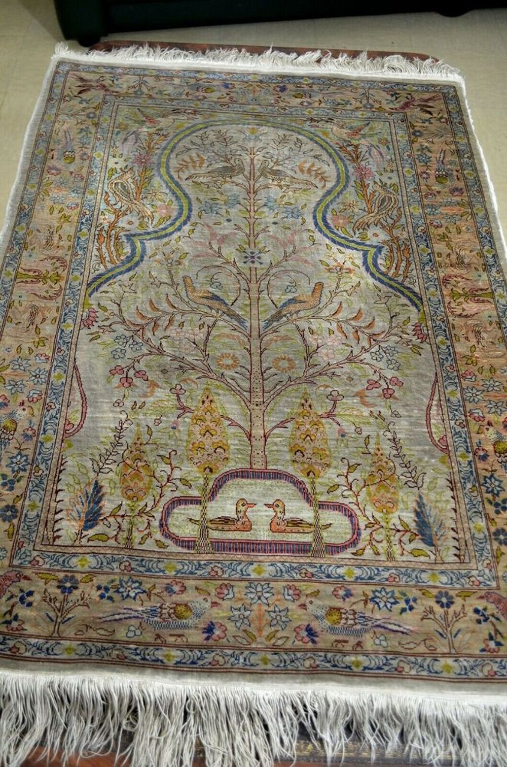 Tapis Turc H&eacute;r&eacute;k&eacute; soie, arbre de vie fait main Décoration