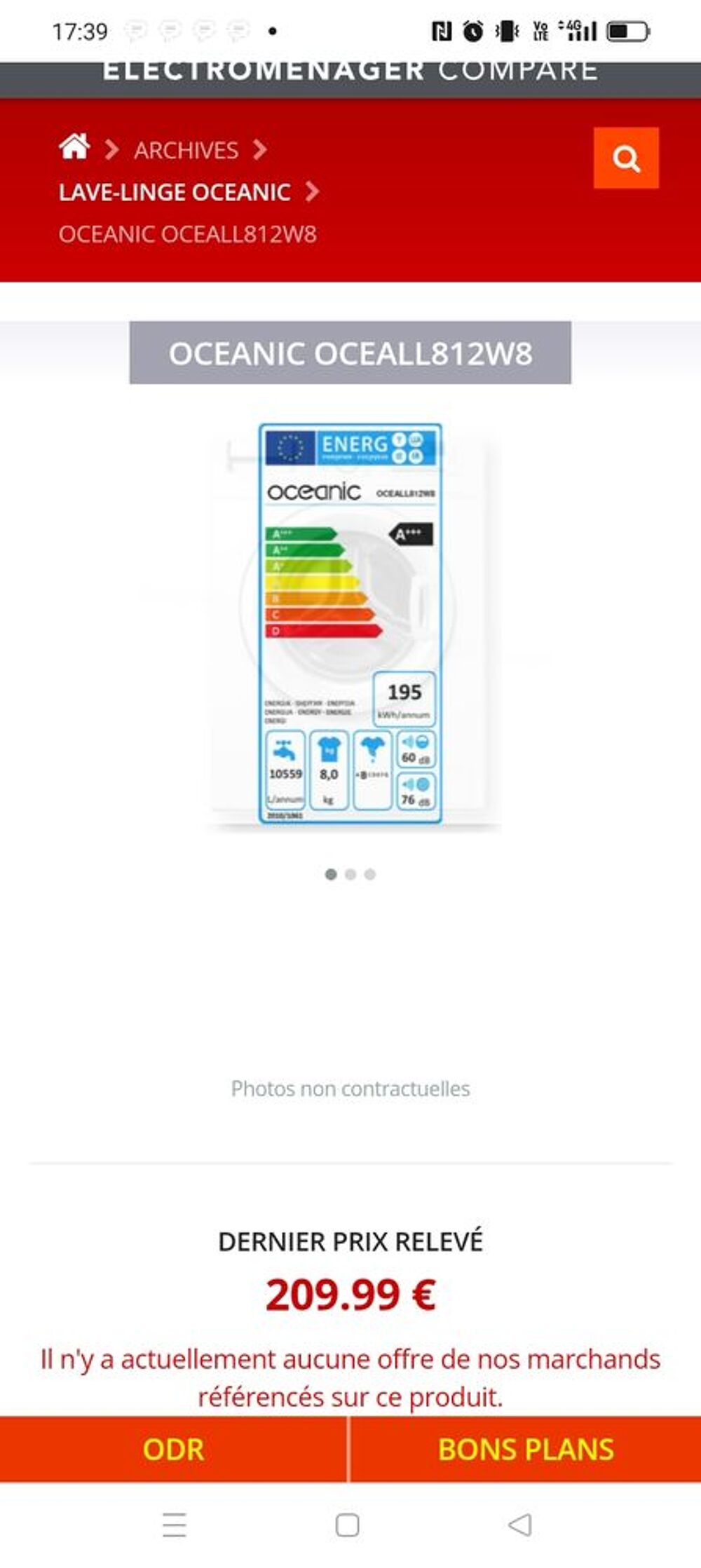 Lave linge oceanic Electromnager