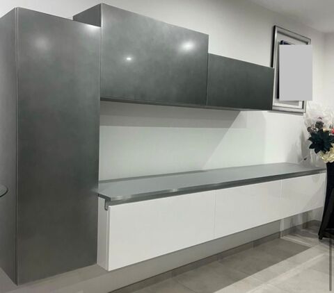 Meuble de salle à manger blanc brillant laqué + béton clair 1380 Dole (39)