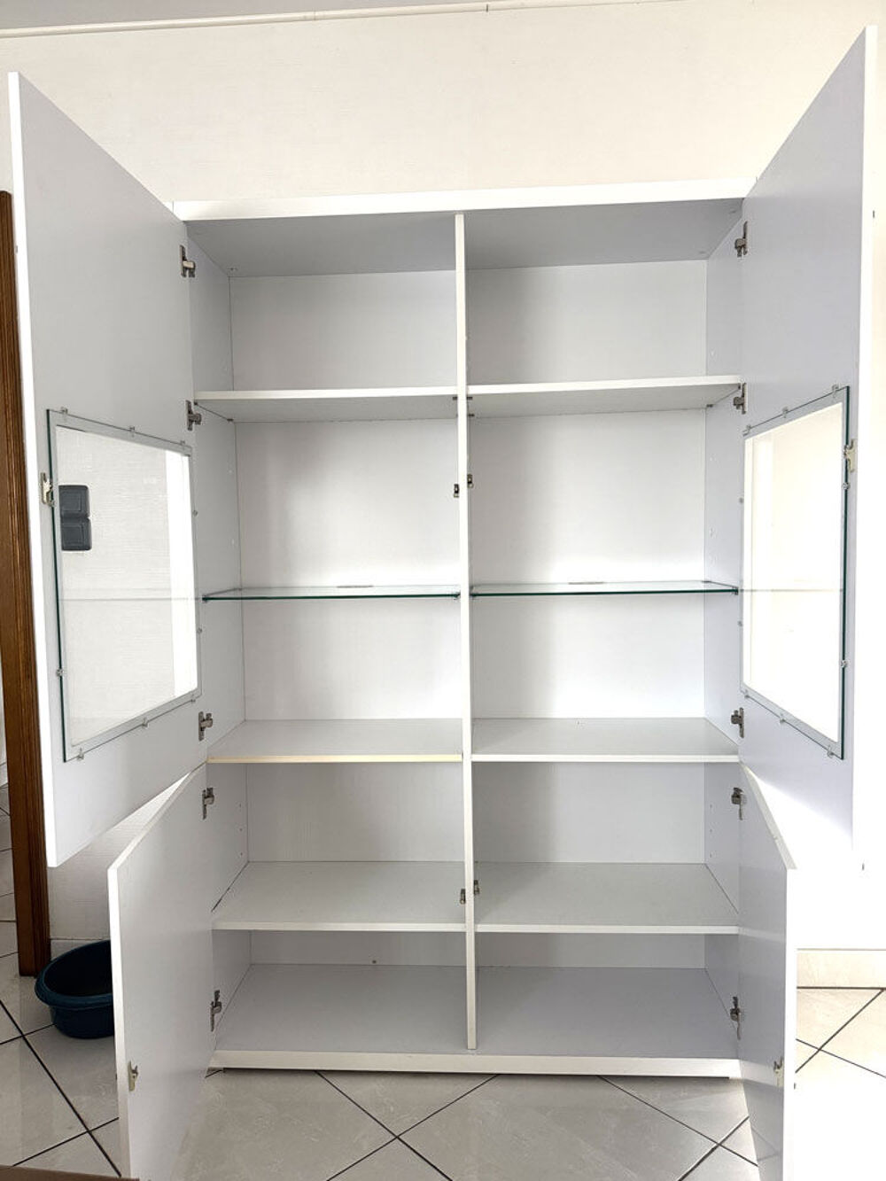 Vitrine / buffet haut blanc laqu&eacute; brillant, 4 portes Meubles