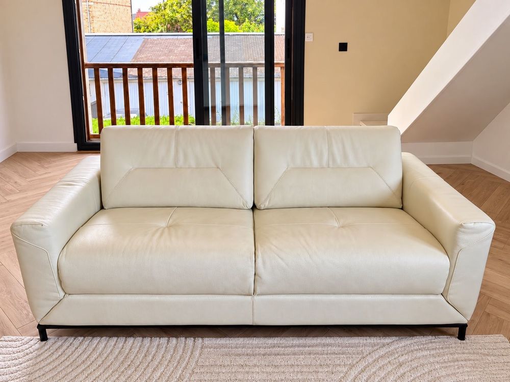 CANAPE GUSTAVE 3 PLACES EN CUIR PLEINE FLEUR BLANC €" EXCELLENT ETAT Meubles