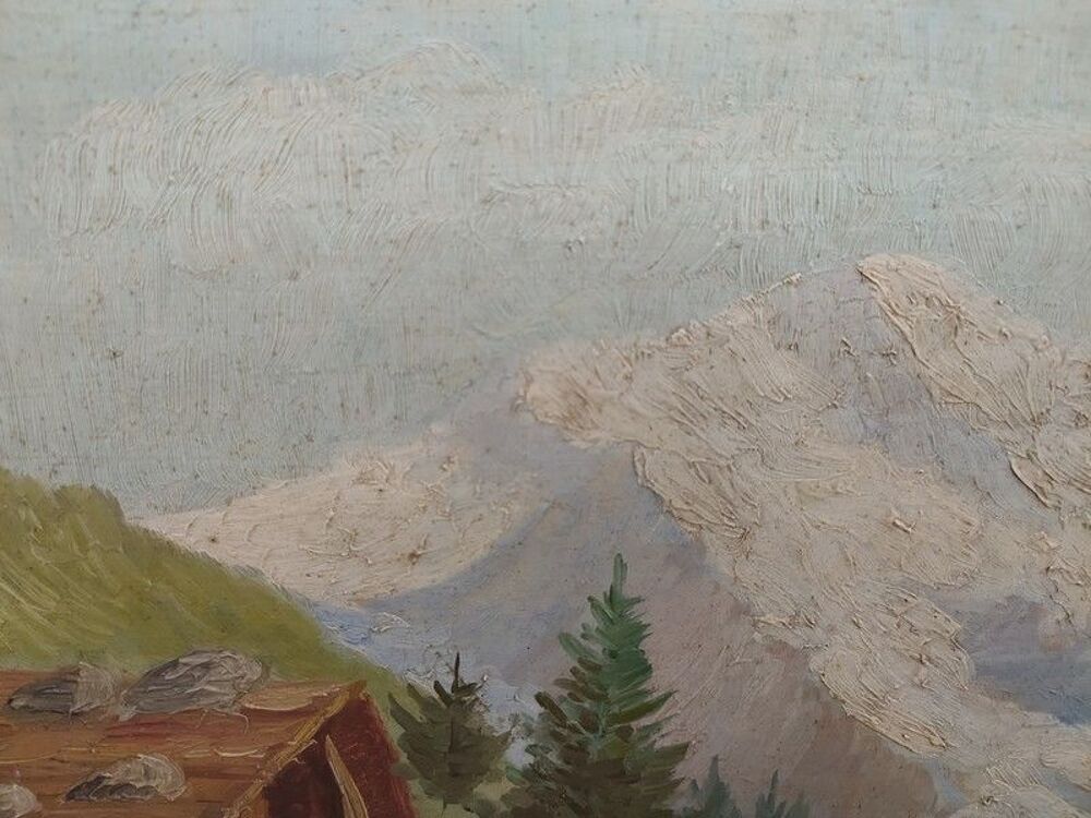 Tableau Paysage Montagne Chalet Sign&eacute; J.Grundler 