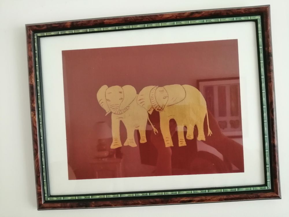Cadre couple &eacute;l&eacute;phant TBE Décoration