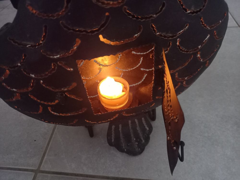 Photophore grand hibou noir et or D�coration