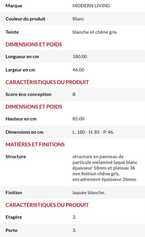 Buffet blanc laqu 380 Mouroux (77)