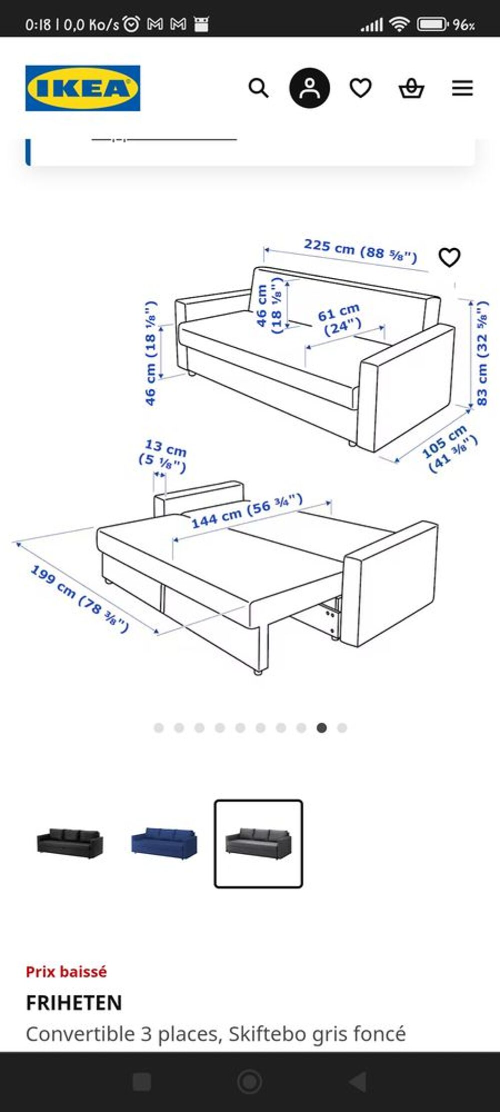 Canap&eacute; lit 3 places ikea friheten Meubles