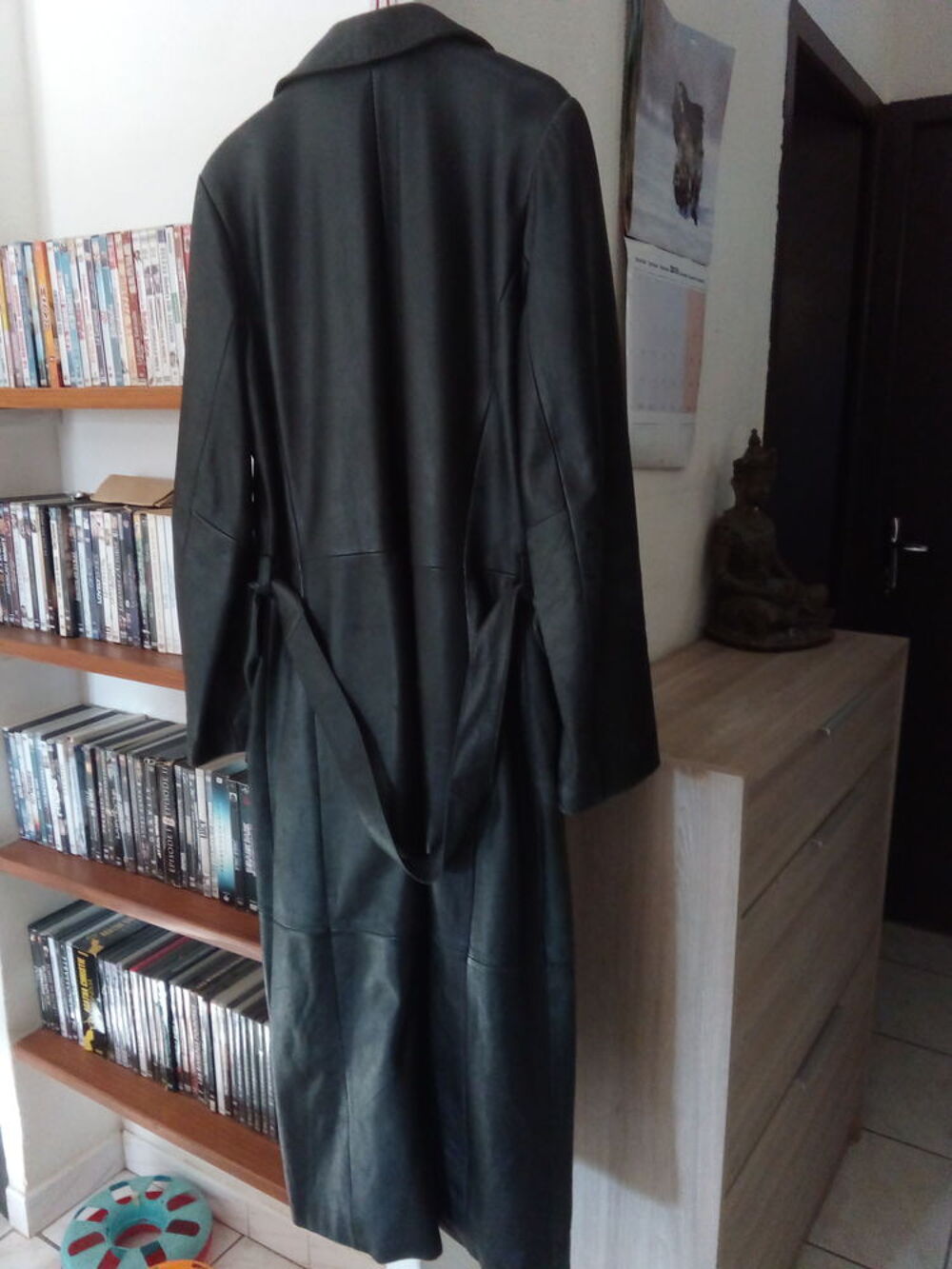 Longue veste en cuir noir Vêtements