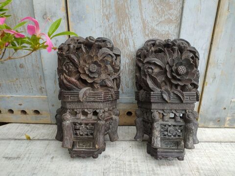 Anciennes Appliques Lampes Chinoises Bois Sculpt� Chine  250 Loches (37)