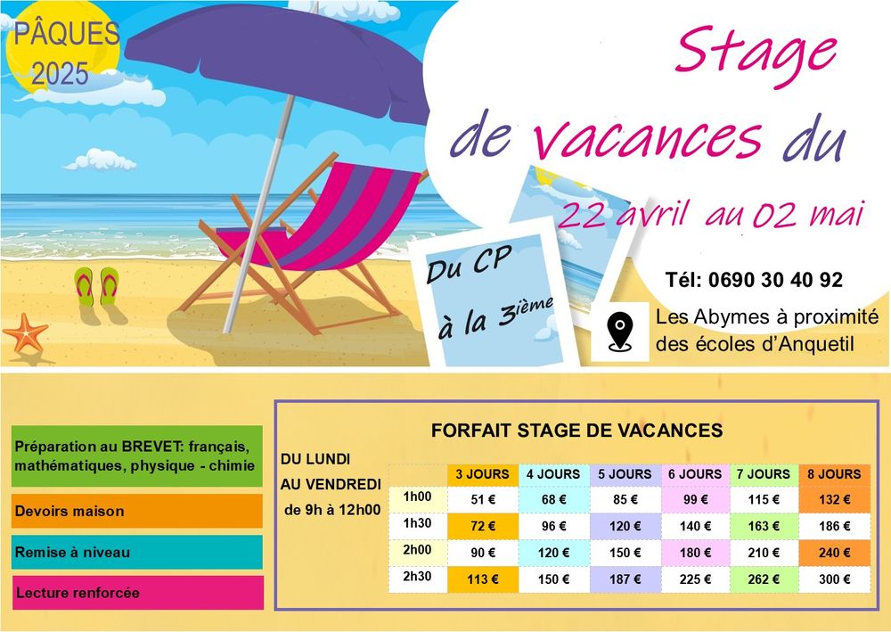   Stage de vacances de Pques du CP  la troisime  