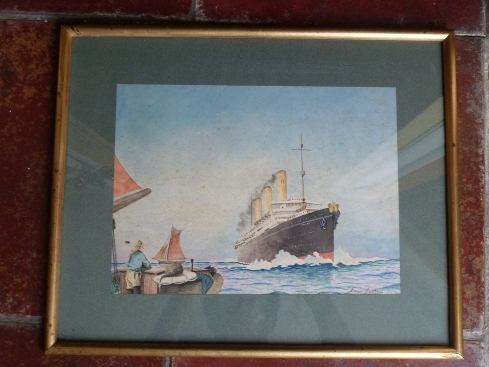 TR&Egrave;S ANCIENNE AQUARELLE MARINE SIGN&Eacute;E Décoration