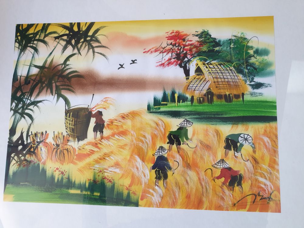 Cadre Vietnamien : Le Travail au champs en Tr&egrave;s Bon Etat Décoration